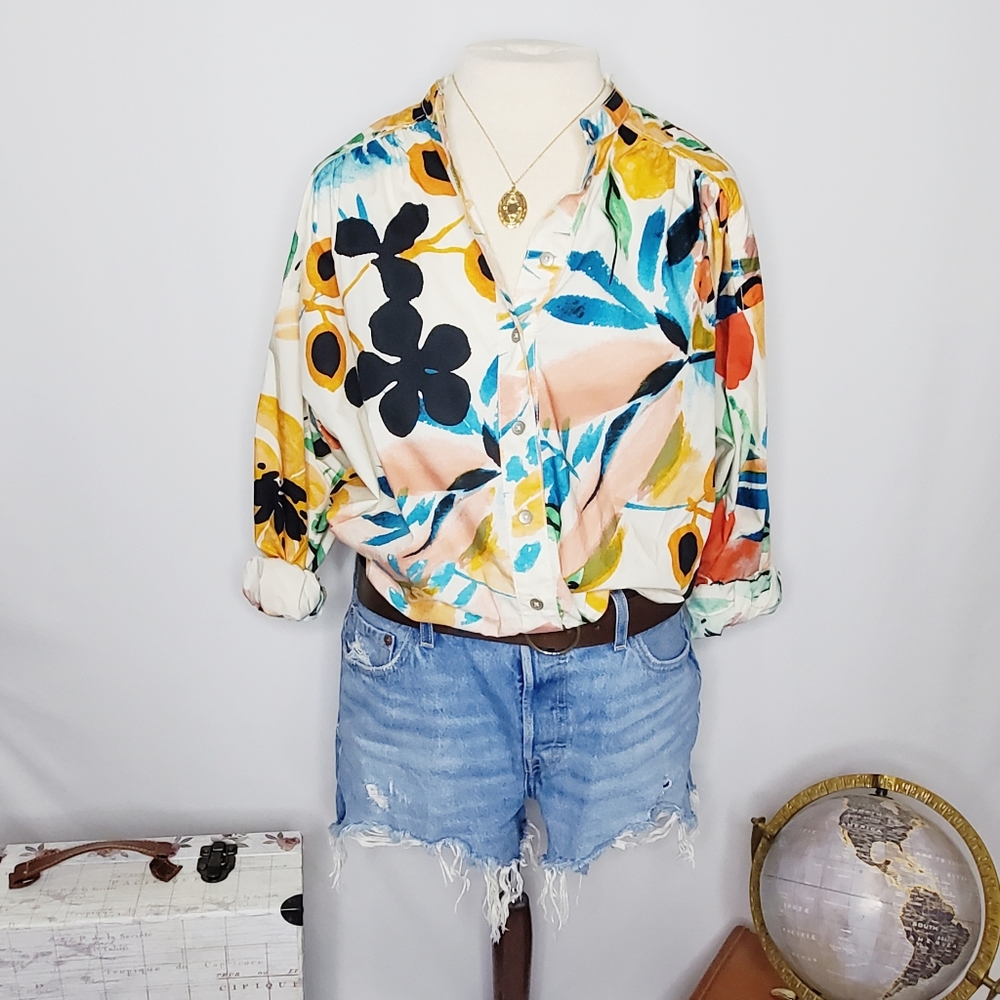 Anthropologie Floral Poplin Button Down Blouse Size Small NWT